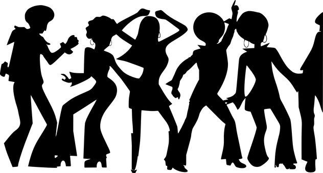 Disco Dance Black Silhouettes Dancers Danc - 70s Dancing Silhouette (632x340), Png Download