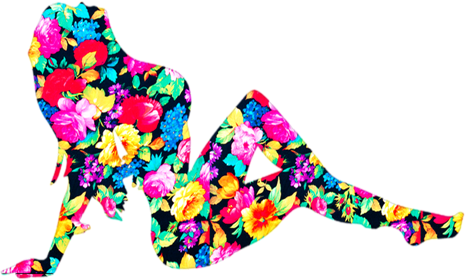 Floral Pattern Silhouette Model Sexy Lady Ladies Tank - Neon Floral Girly Trendy Pink Teal Fashion Pattern (1600x1455), Png Download
