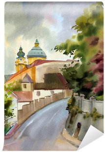 Austrian City Of Melk Painted By Watercolor Wall Mural - Dipinto Acquerello (400x400), Png Download