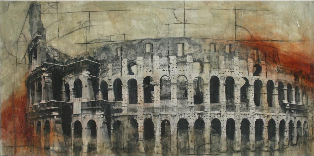 Colosseum Mixed Media On Canvas 74"x37\ - Gallery Direct The Colosseum By Justin Garcia Painting (1000x812), Png Download