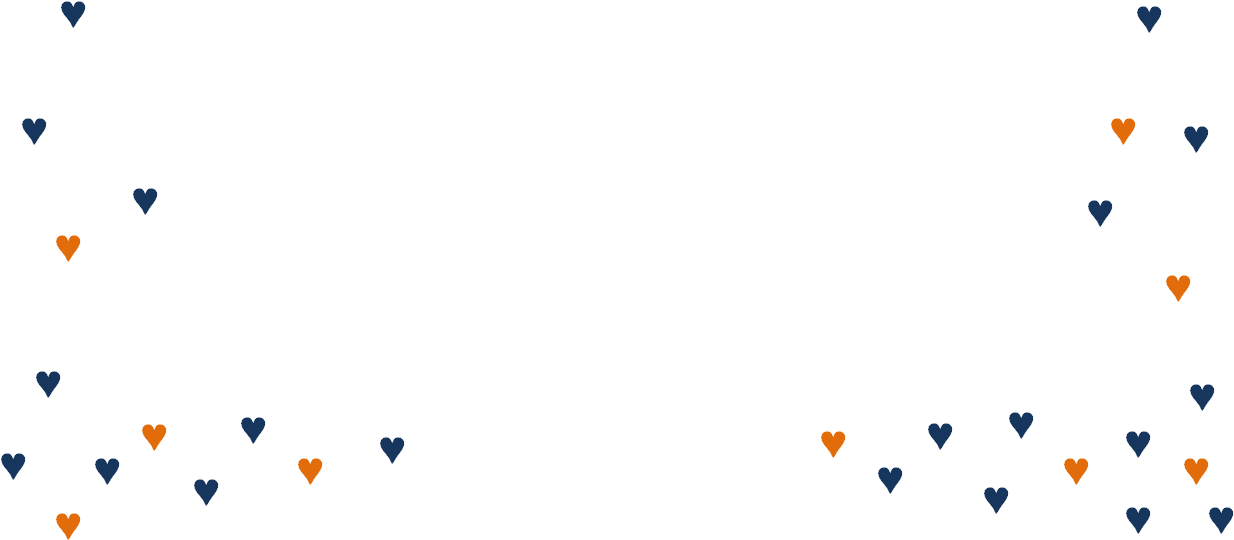 Collage Of Orange And Navy Blue Hearts Spanning The - Heart (1257x563), Png Download