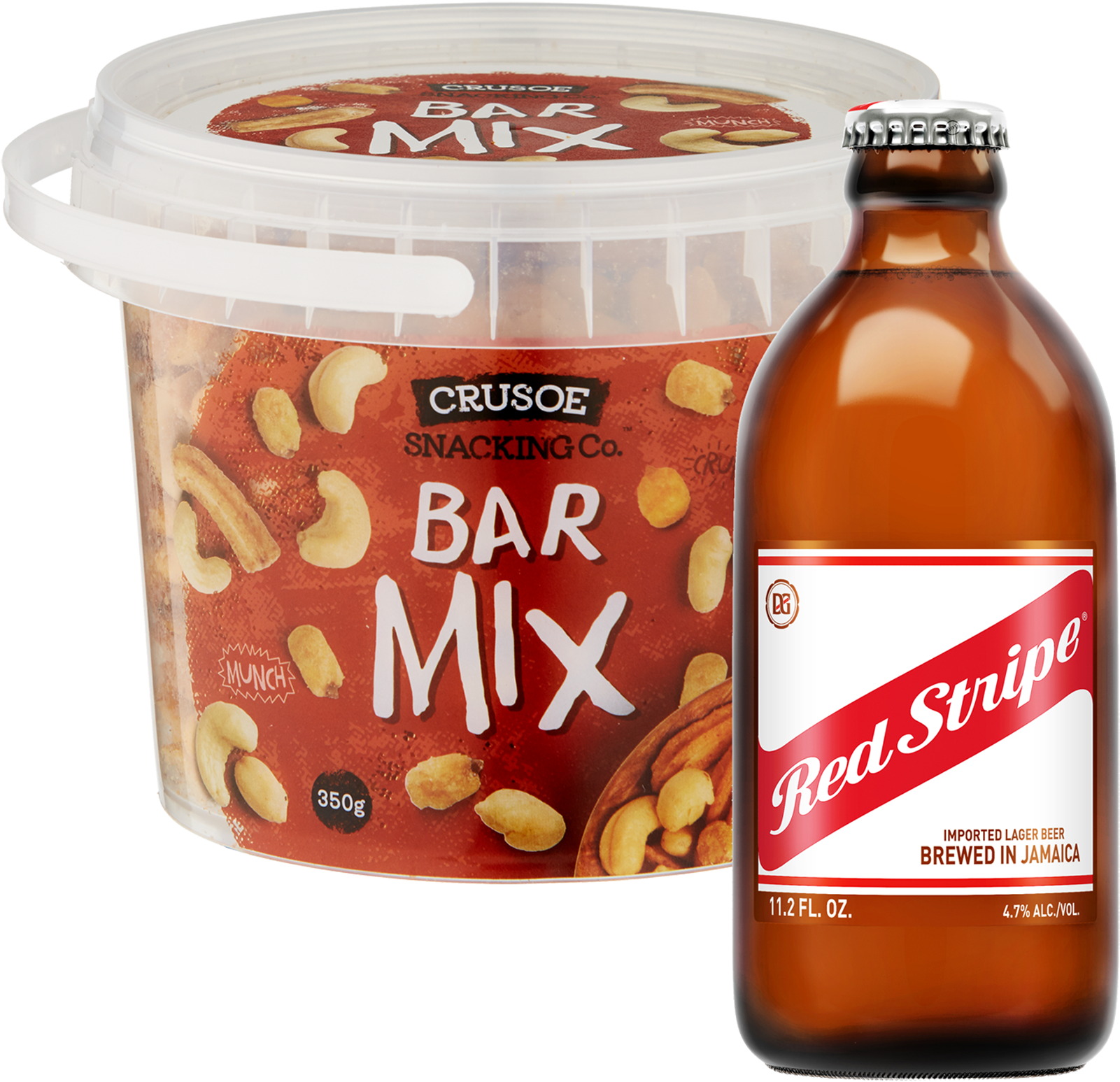 Red Stripe & Crusoe Lager And Nuts Bundle - Crusoe Snacking Co. Bar Mix Tub (1600x2000), Png Download