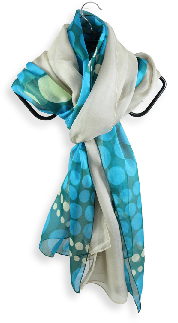 Silk Scarf Printed Green Polka Dots Beige Turquoise - Silk (1200x1200), Png Download