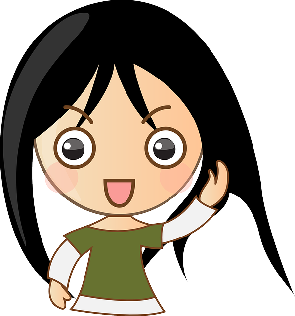 Cute, Girl, Smile, Woman, Anime, Comic, Waving - Asian Girl Clipart Png (597x640), Png Download