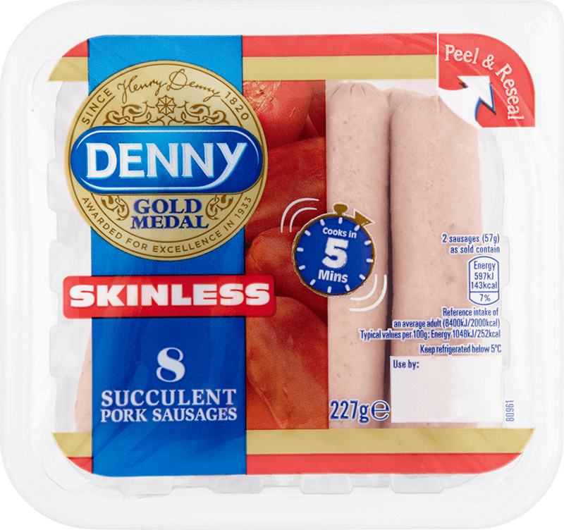 Download Dgm Skinless Sausage Denny Gold Medal 8 Pork Sausages 227g