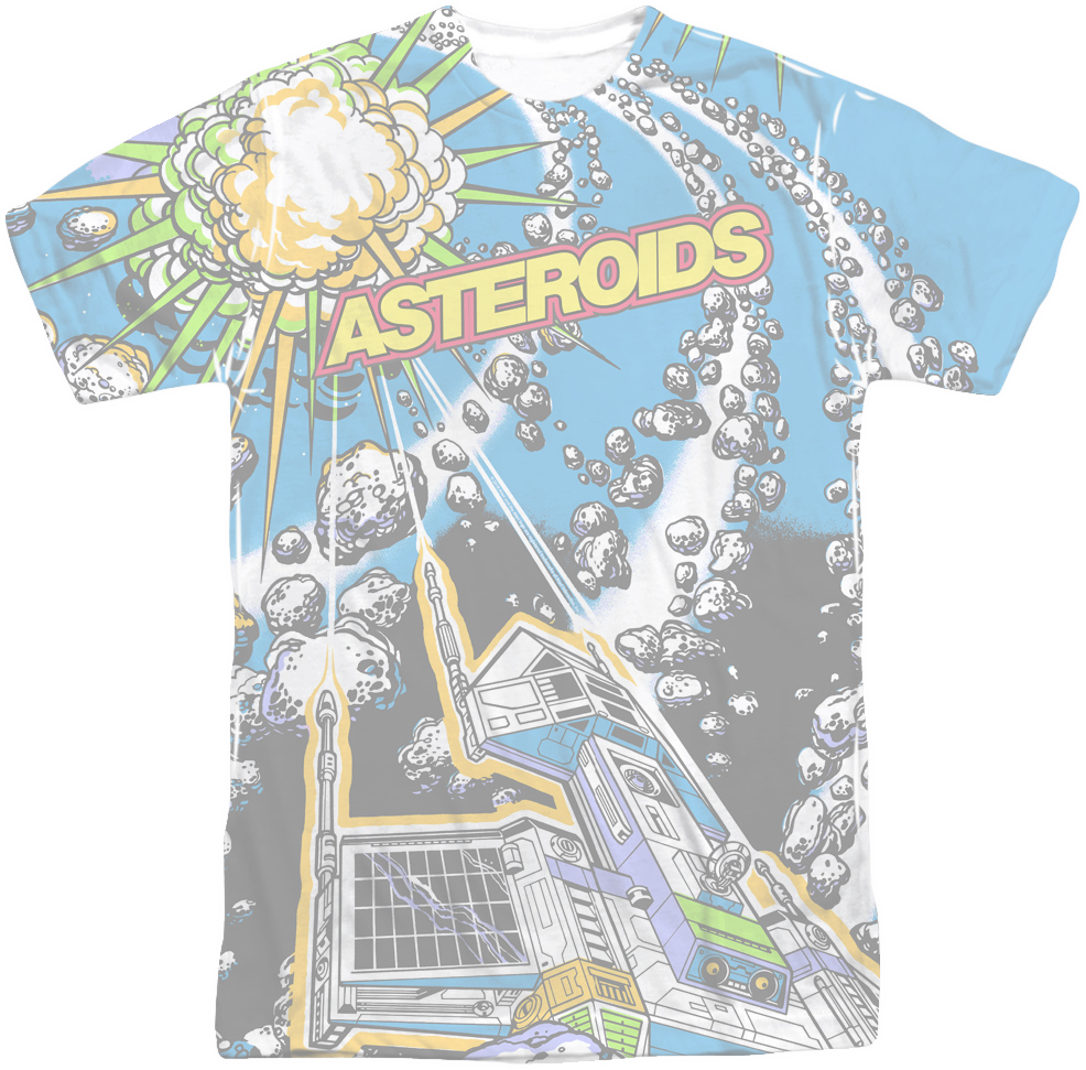 Asteroids Sublimation T-shirt - Trevco Atari Asteroids All Over Space Ship Big Boys (986x971), Png Download