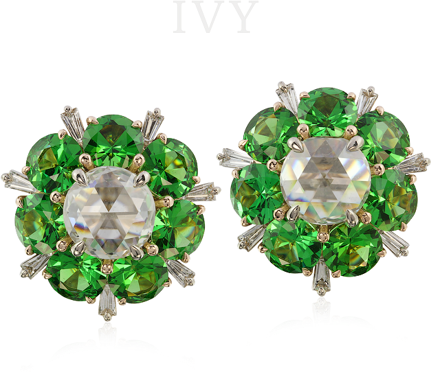 Com Tsavorites And Diamonds In Ivy Gold Earring - Earrings (1000x667), Png Download