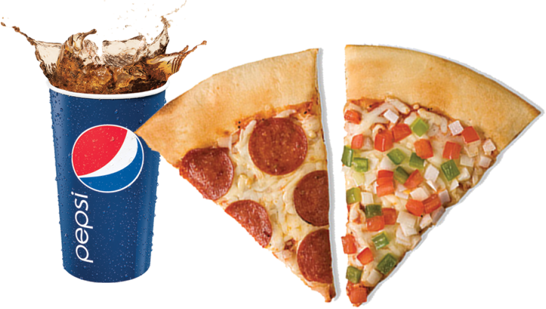 Slice Of Pizza With Drink (1098x640), Png Download