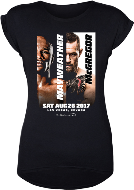 Mayweather Vs Mcgregor Women's Black Poster Art T-shirt - Floyd Mayweather Jr. Vs Conor Mcgregor Boxing Official (500x667), Png Download