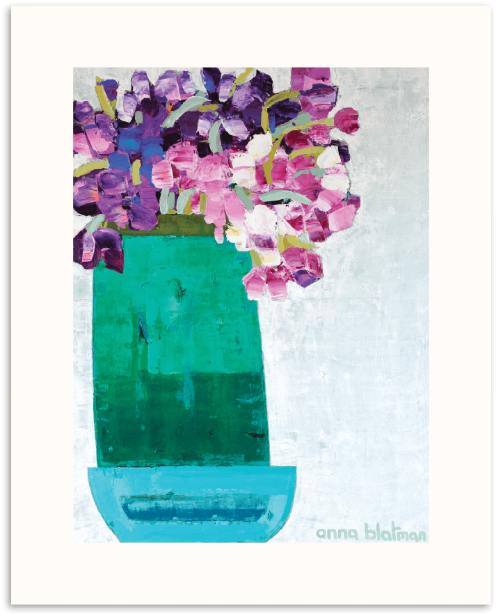 Green Pot With Irises - Artist Lane Green Pot With Irises By Anna Blatman Framed (900x900), Png Download