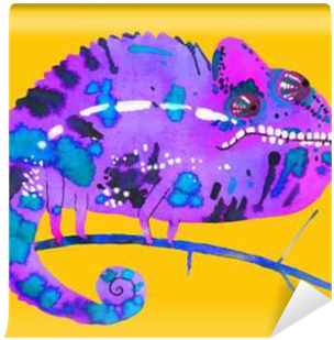 Watercolor Chameleon, Hand Painted Draw Wall Mural - Watercolor Painting (400x400), Png Download