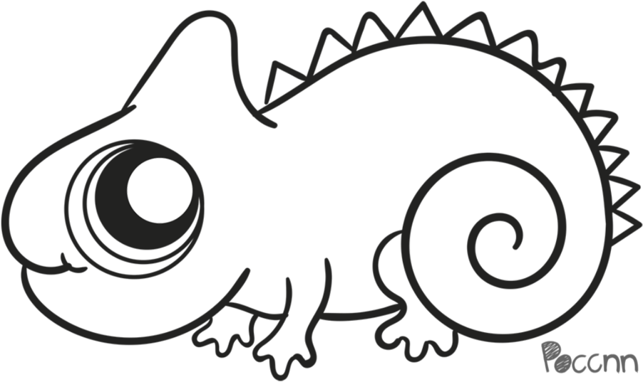 Chameleon Drawing - Chameleon Line Drawing Cute (1024x576), Png Download