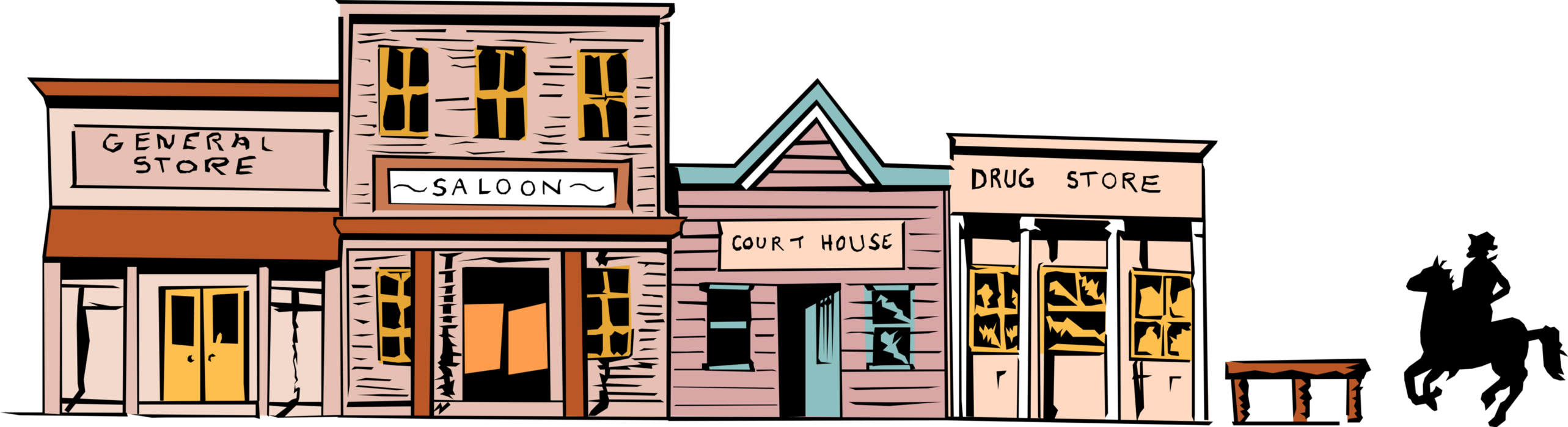 Banner Black And White Library Old West Image Illustration - Old West Town Vector (2566x700), Png Download