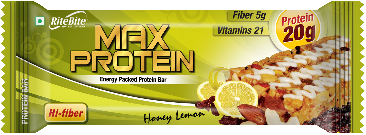 Max Protein Professional - Ritebite Max Protein Honey Lemon Energy Bar, Pack Of (1459x1459), Png Download