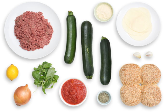 Pizza Burgers With Garlic-parmesan Zucchini "fries" - Pizza Ingredients Top View Png (700x477), Png Download