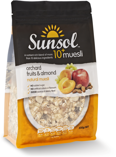 Orchard Fruits & Almond - Sunsol 10+ Muesli (500x615), Png Download