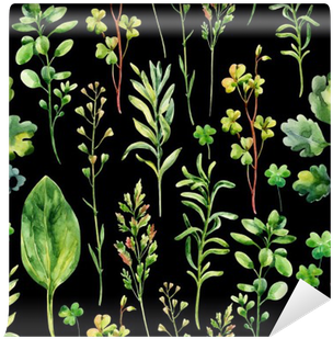 Watercolor Meadow Weeds And Herbs Seamless Pattern - Vinyl Wall Mural (400x400), Png Download