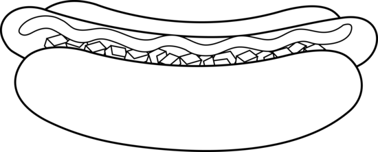 Hot Dog Clipart Black And White - Hot Dog For Coloring (550x222), Png Download