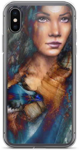 Young Woman With Feather Iphone Case - Woman And Flying Eagle. Beautiful Painting Illustration (600x600), Png Download