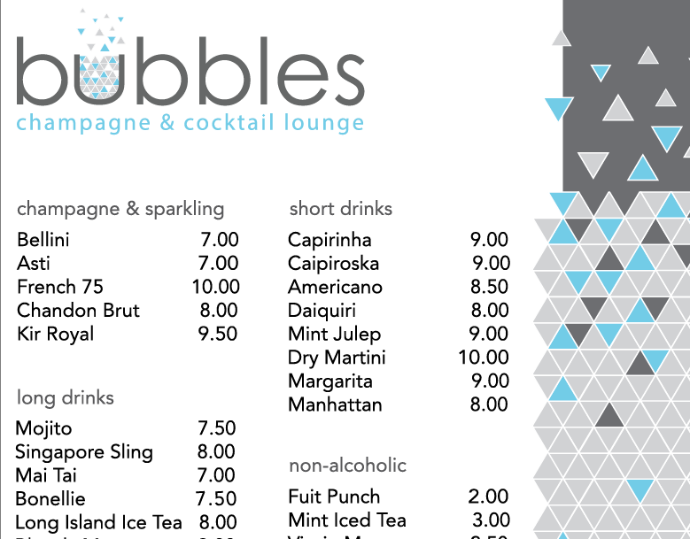 Bubbles Drink Menu - Pebblepad (779x609), Png Download