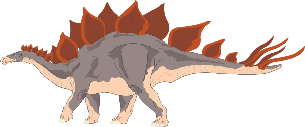 This Free Clipart Png Design Of Red And Gray Stegosaurus (600x251), Png Download