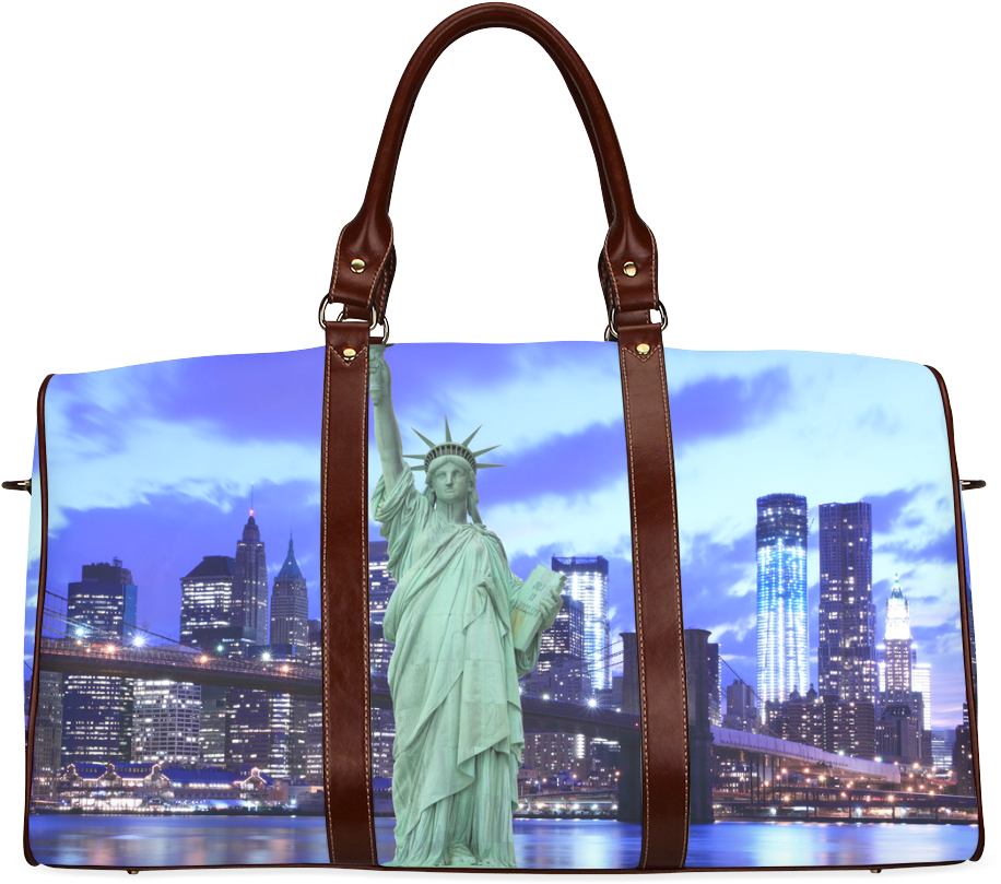 Brooklyn Bridge And The Statue Of Liberty , New York - Poster: Zigi's Brooklyn Bridge And Manhattan Skyline (1000x1000), Png Download