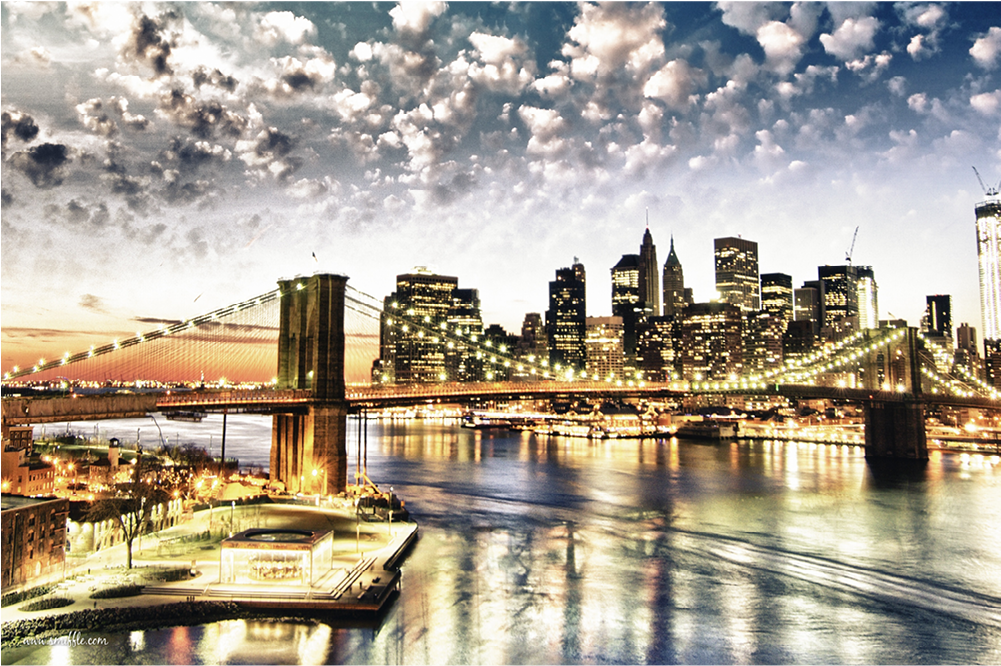 Brooklyn Bridge & Manhattan - Designart 'new York City' Manhattan Skyline' Cityscape (1000x1000), Png Download