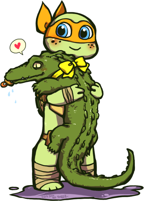 Tmnt Pet Gator By Junkiemilk-d5ro9ym - Teenage Mutant Ninja Turtles Mikey Cute (500x701), Png Download