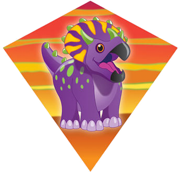 Triceratops Minidiamond Kite 18" - Windnsun 18'' Mini Diamond Nylon Kite With Skytails-handle (728x728), Png Download
