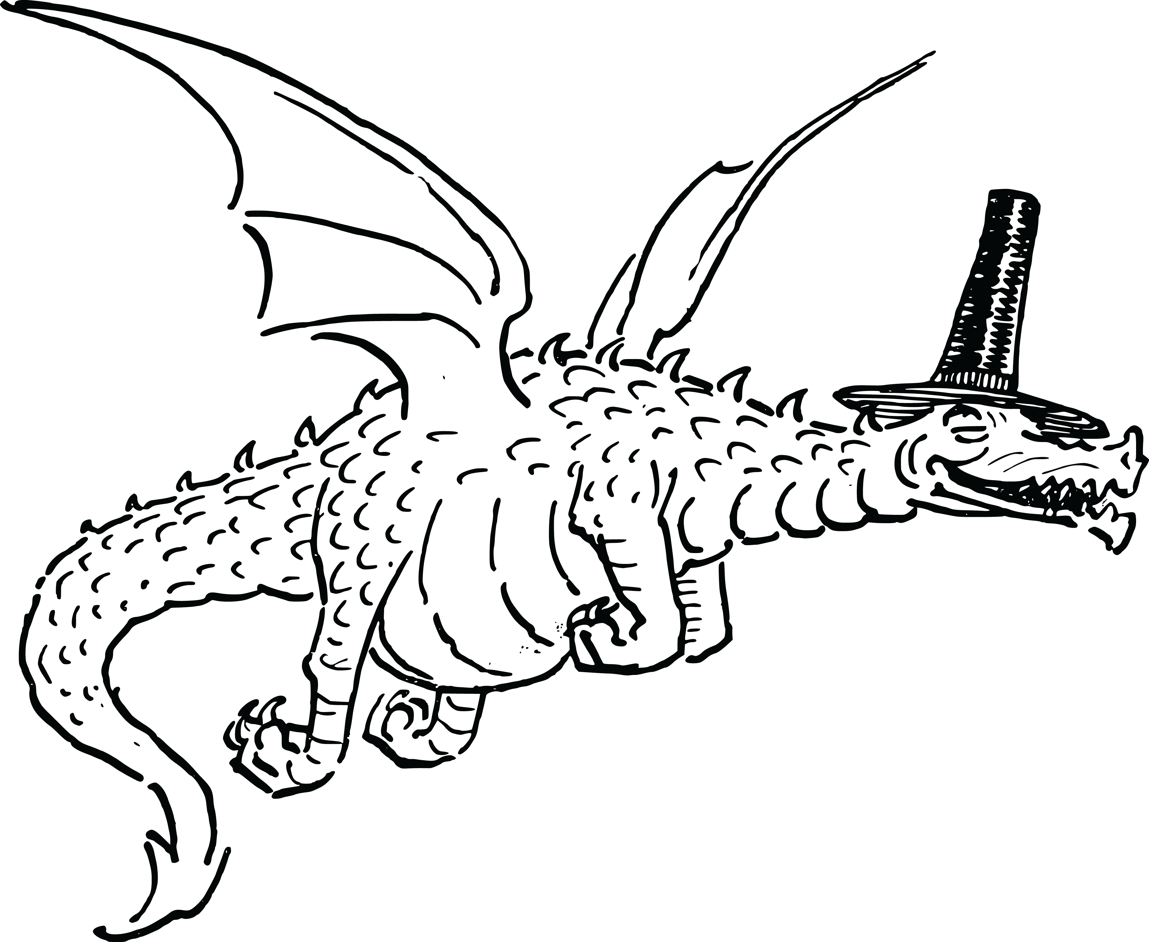 Free Clipart Of A Black And White Dragon - Dragon (4000x3277), Png Download