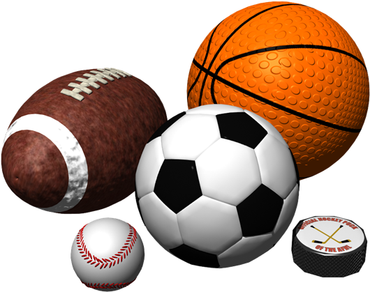 Sportsballs-600x465 - Baseball Basketball Football Soccer Hockey (600x465), Png Download