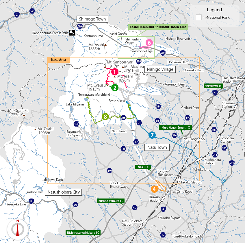 Nasu Area Kashi Onsen And Shinkashi Onsen Area Kashi - National Park (848x841), Png Download