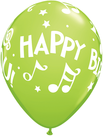 Bouquet Of 7 Latex Mn Hpy Bday Lime Green Balloon - Qualatex 11 Inch Assorted Latex Balloon - Music Notes (342x451), Png Download