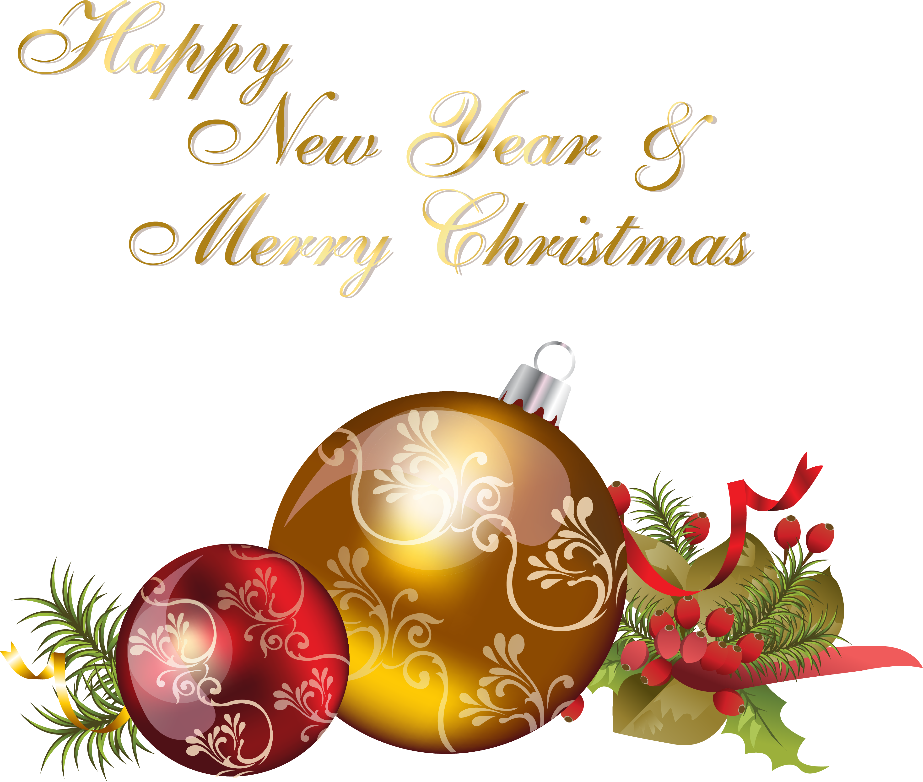 Happy New Year And Merry Christmas - Ball Ornament Christmas Png (3863x3273), Png Download