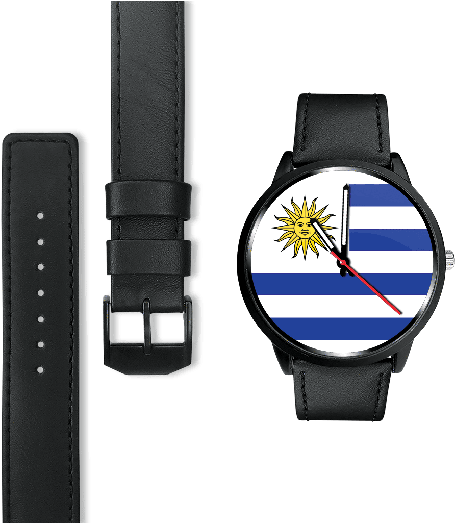 Men / Black Leather Uruguay Watch 'pride' - Watch (1024x1024), Png Download