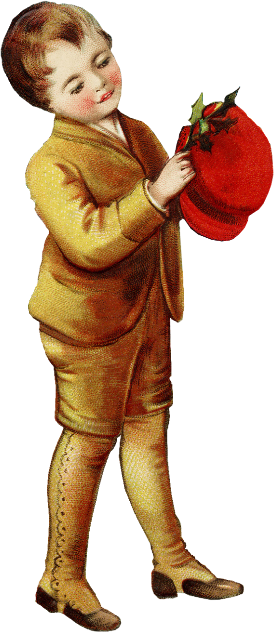 The Boy Holding His Hat With The Presents Removed - Vintage 1900s Christmas Greetings Tile Coaster (1026x1600), Png Download