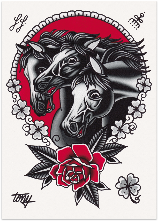 Pharaoh's Horses Old School Tattoo Traditional Tattoo - Horses Of Pharaoh (992x1024), Png Download