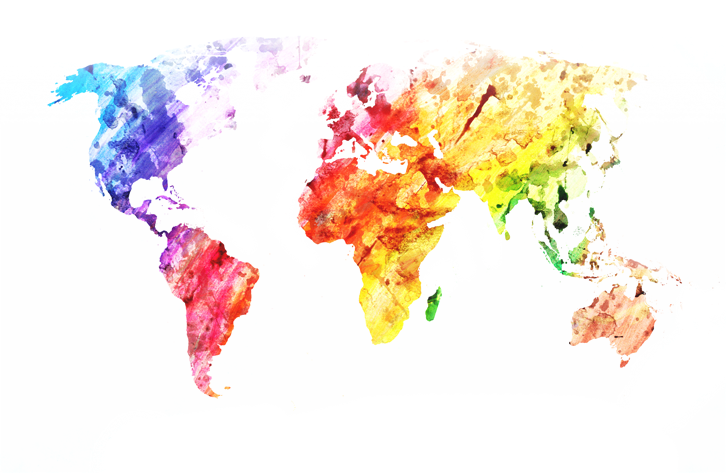 Longer Life Healthcare - World Map Watercolor Mural (726x473), Png Download