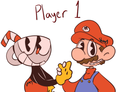 2 - Cuphead And Mugman Vs Mario And Luigi (500x395), Png Download