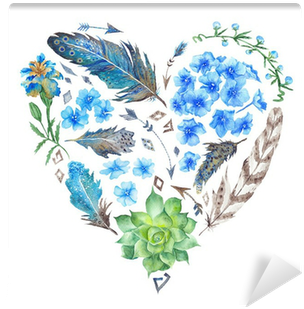 Boho Style Watercolor Heart Shape Wall Mural • Pixers® - Kunstdruk: Boho Style Watercolor Heart Shape By Kisika, (400x400), Png Download