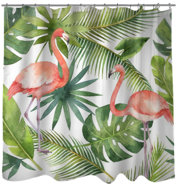 Watercolor Seamless Pattern Of Flamingo And Palm Trees - Greater Flamingo (400x400), Png Download