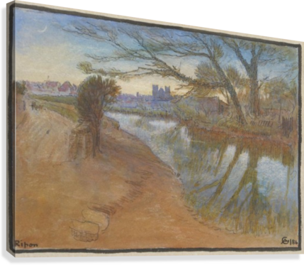 Landscape With A River By The City Canvas Print - Artist (429x373), Png Download