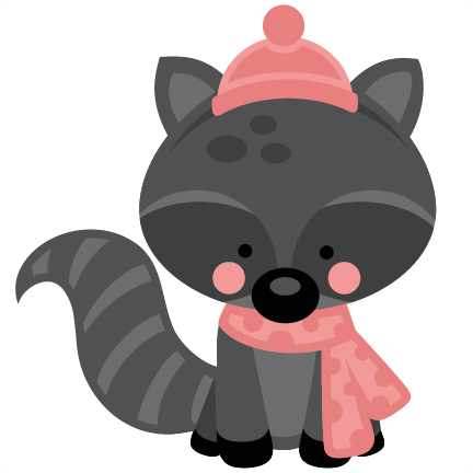 Greeting Card With A Raccoon Riding On Skis In Winter - Cute Winter Animal Clipart (432x432), Png Download