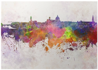 Florence Skyline In Watercolor Background Poster • - Florence Skyline Drawing (400x400), Png Download