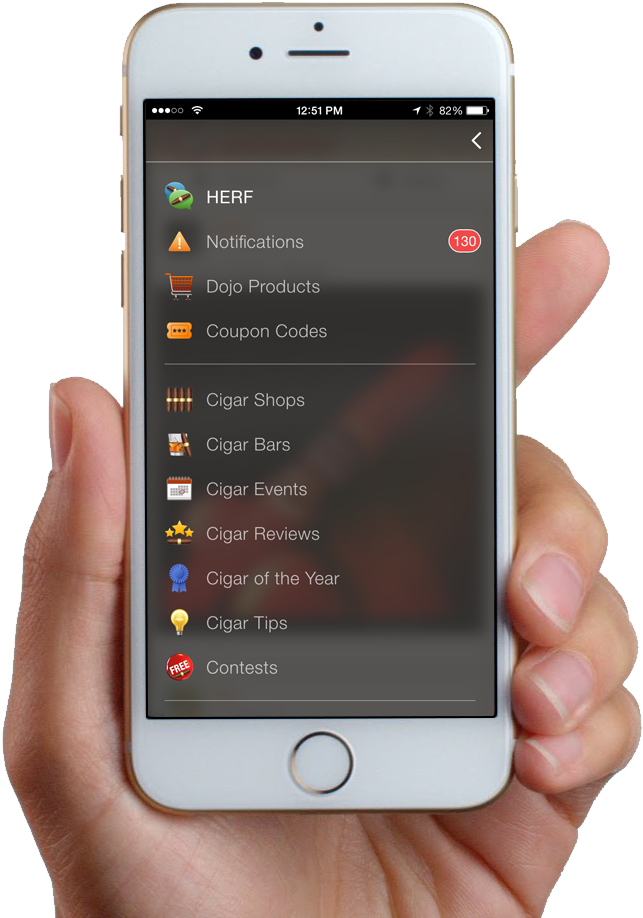 Hand Holding Iphone 6 Gold With Cigar Dojo App - - Xiaomi Yi Dome Camera 1080p (662x937), Png Download