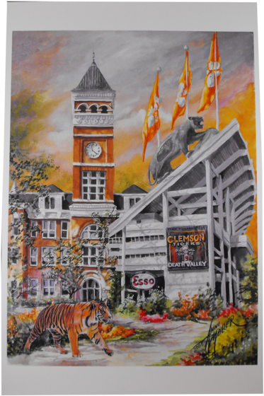 Clemson Icons Print - Painting Of Death Valley Clemson (398x599), Png Download