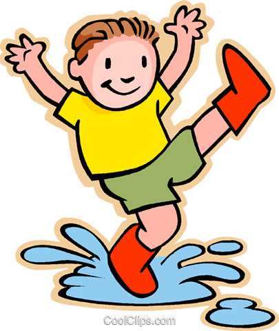 Boy Jumping In Rain Puddle Royalty Free Vector Clip - Boy Playing In The Rain Cliparts (405x480), Png Download