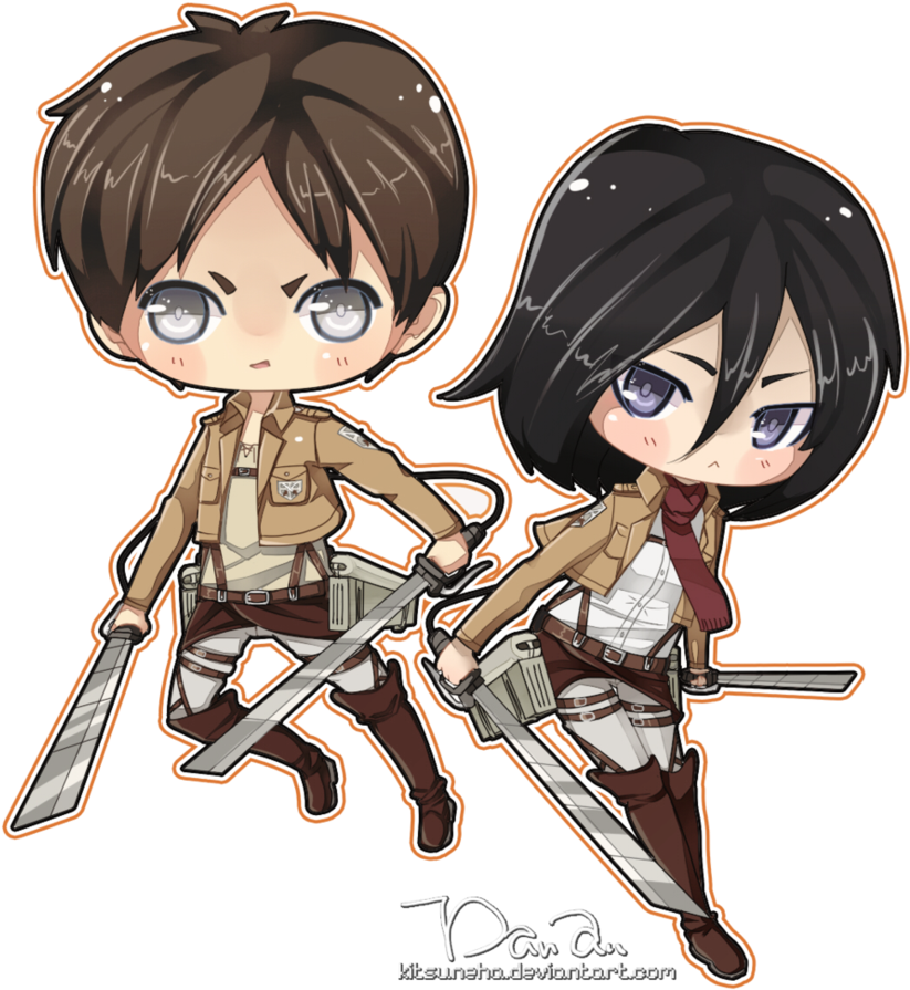 Eren And Mikasa Chibi (867x921), Png Download