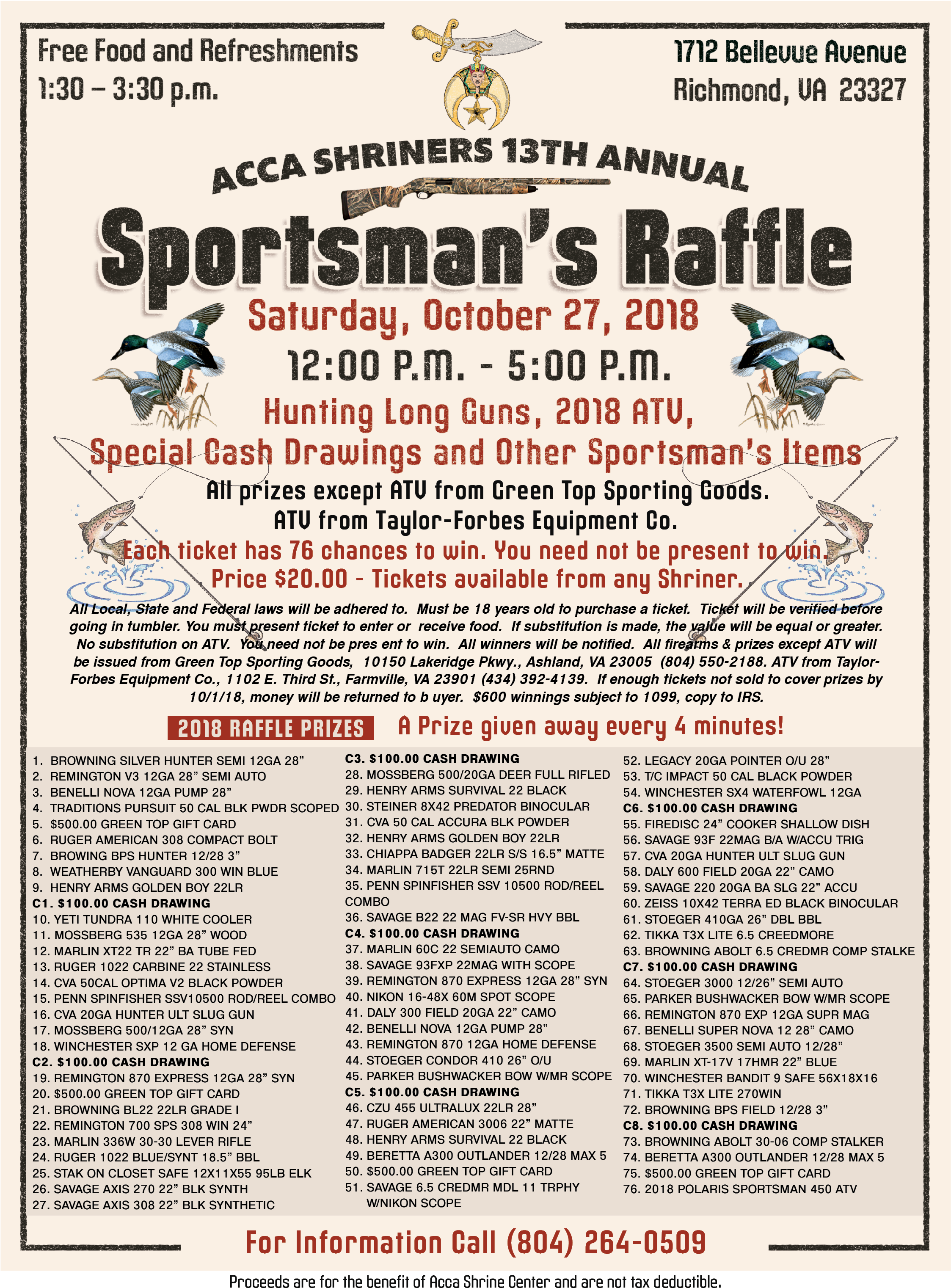 13th Annual Sportsman's Raffle - Shriners (2550x3300), Png Download