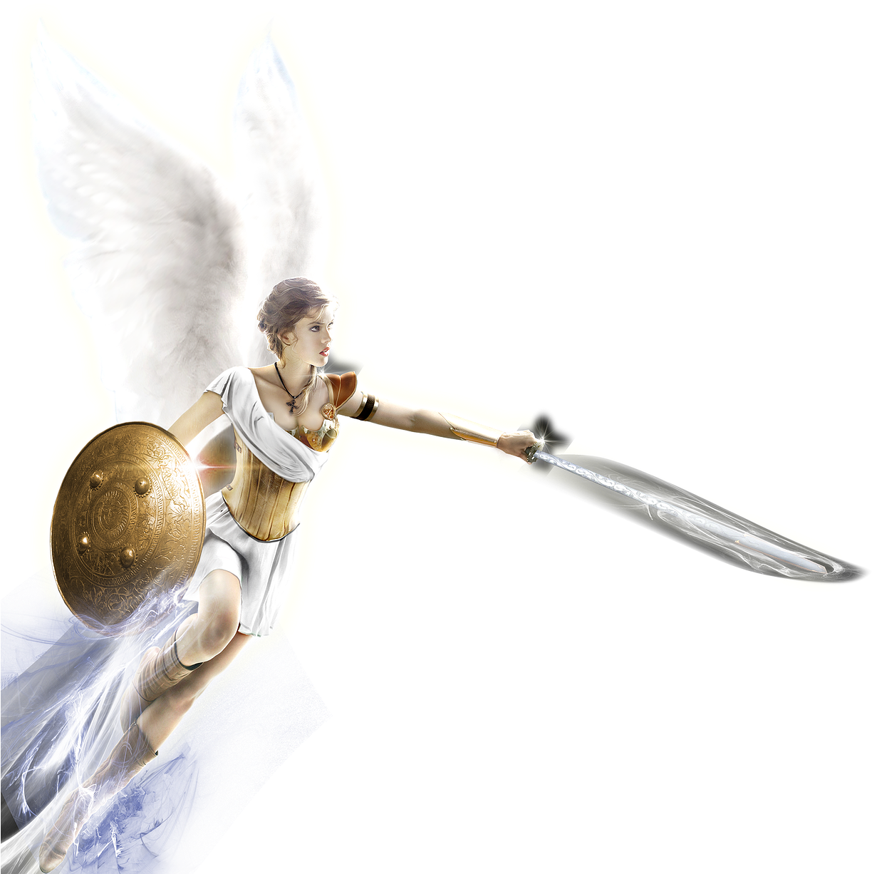 Angel, Sword, Coat Of Arms - Angel With Sword Png (688x720), Png Download